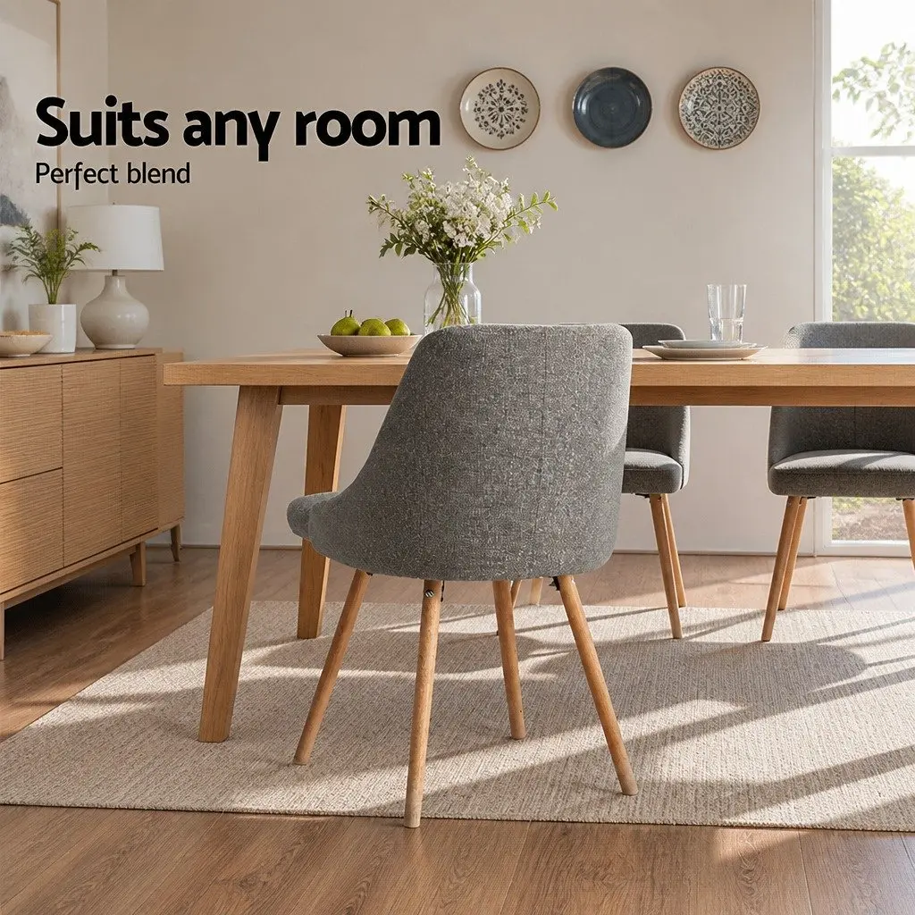 Set of 2 Grey Fabric Dining Chairs with Wooden Frame
