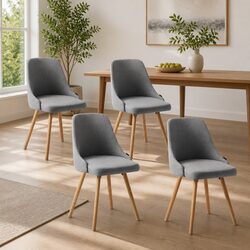 Set of 4 Grey Fabric Dining Chairs with Wooden Seats