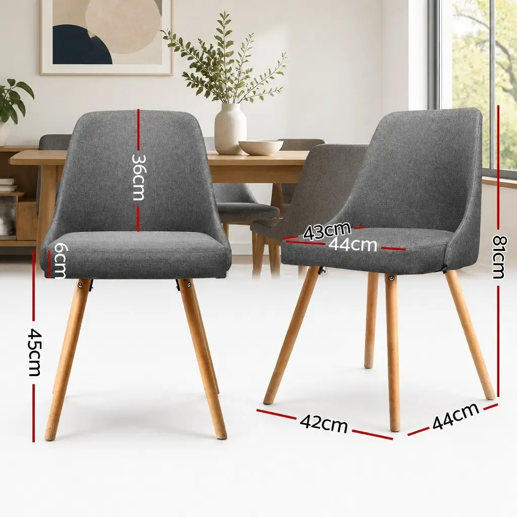 Dining Chairs Set of 4 Grey Fabric Wooden Seat Kitchen Furniture Retro Design