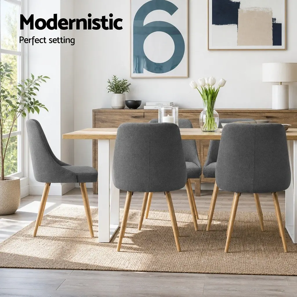 Dining Chairs Set of 4 Grey Fabric Wooden Seat Kitchen Furniture Retro Design