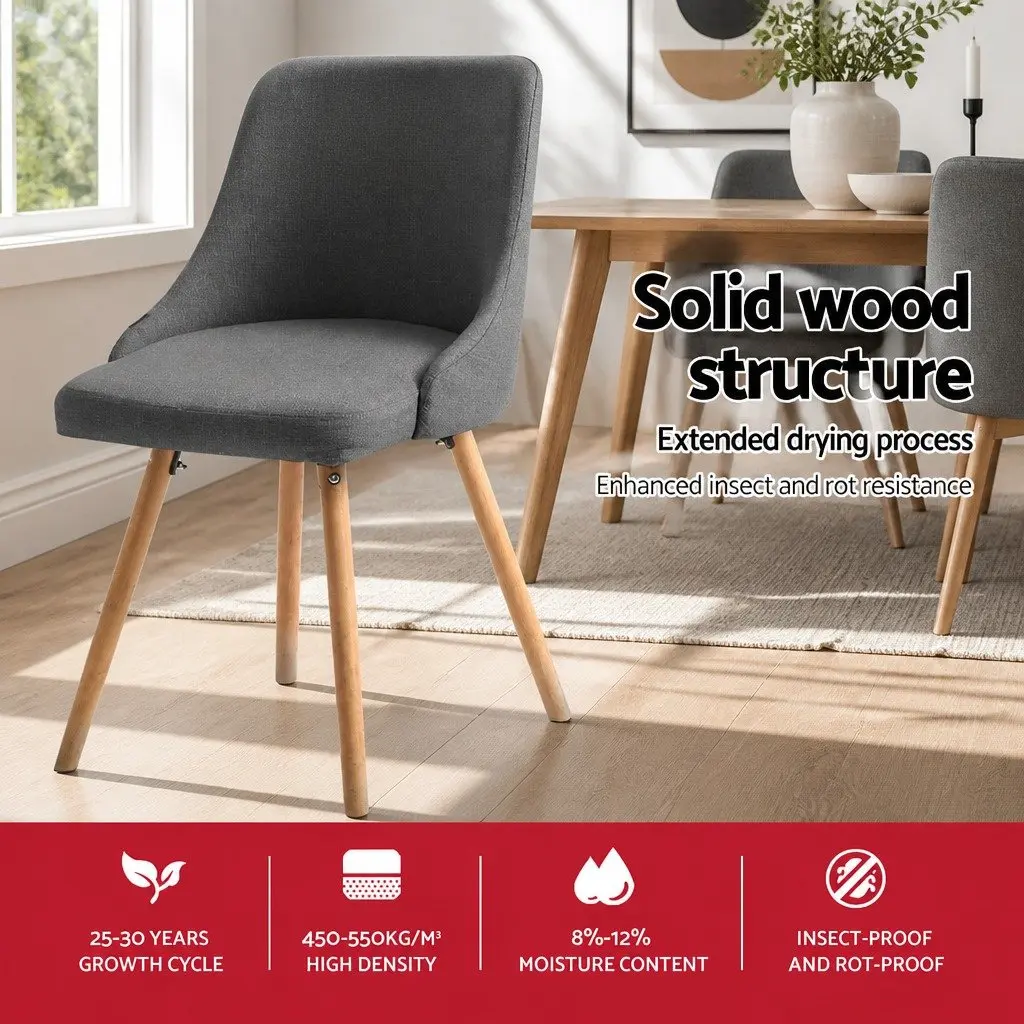 Dining Chairs Set of 4 Grey Fabric Wooden Seat Kitchen Furniture Retro Design