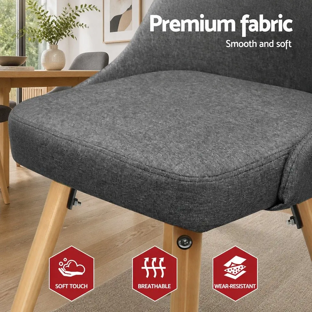 Dining Chairs Set of 4 Grey Fabric Wooden Seat Kitchen Furniture Retro Design
