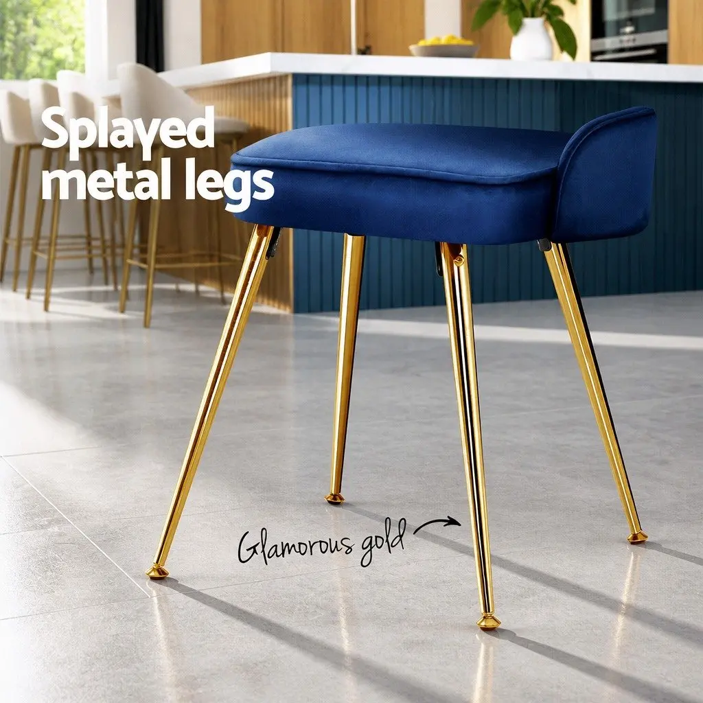 Dining Chairs Blue Velvet Channel Tufted 2 Piece Metal Legs