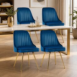 Set of 4 Blue Velvet Dining Chairs with Scallop Back