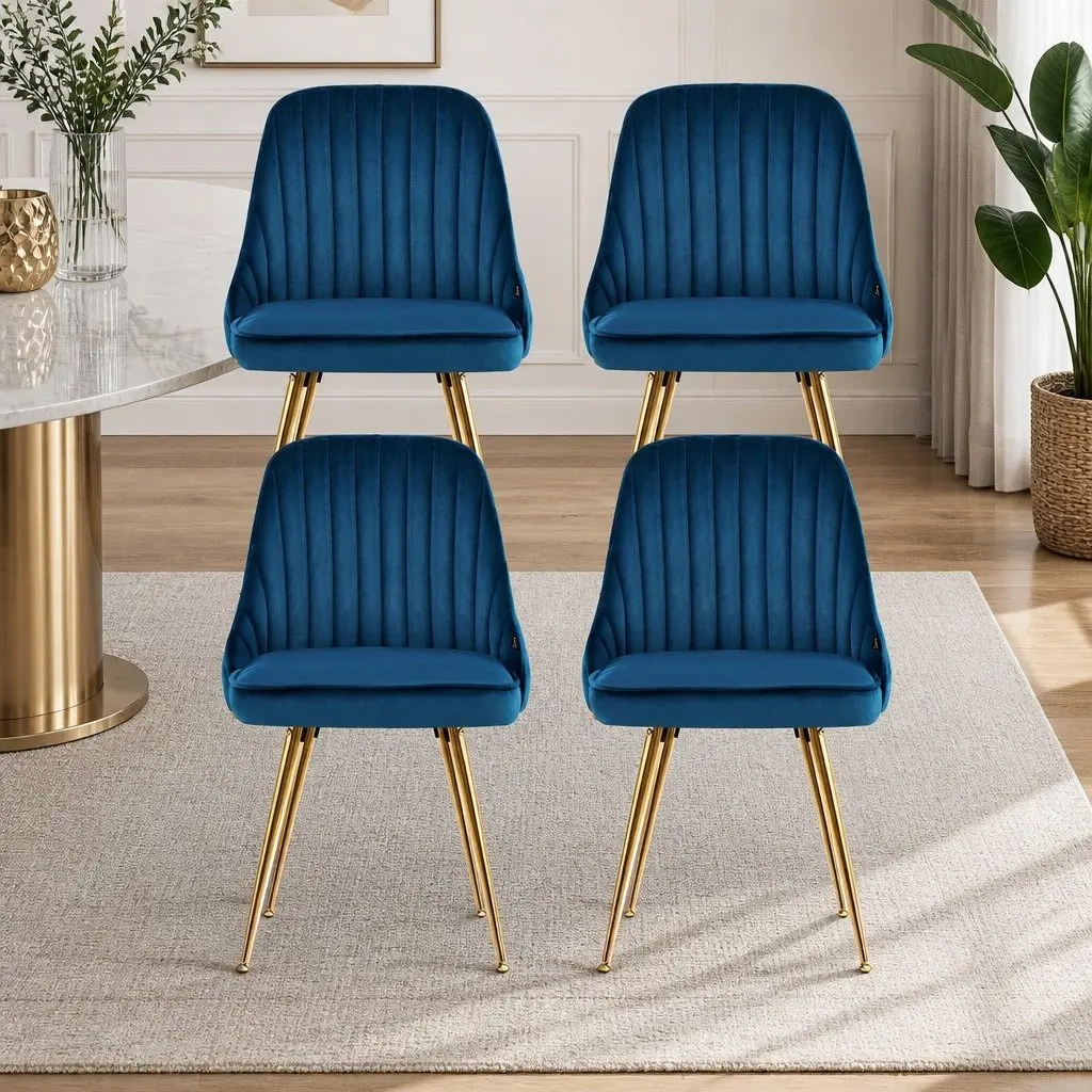 Dining Chairs Velvet Blue Scallop Shell Back Set of 4