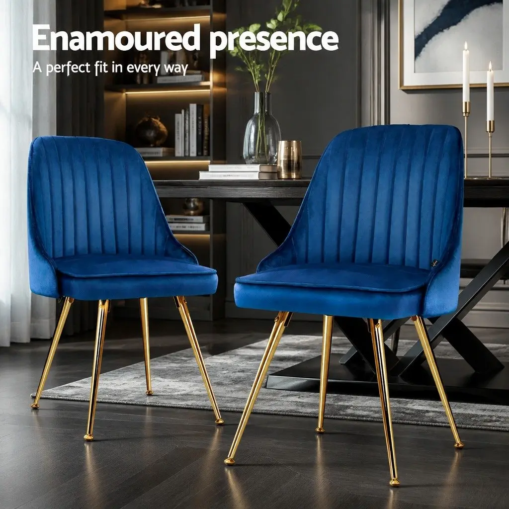 Dining Chairs Velvet Blue Scallop Shell Back Set of 4