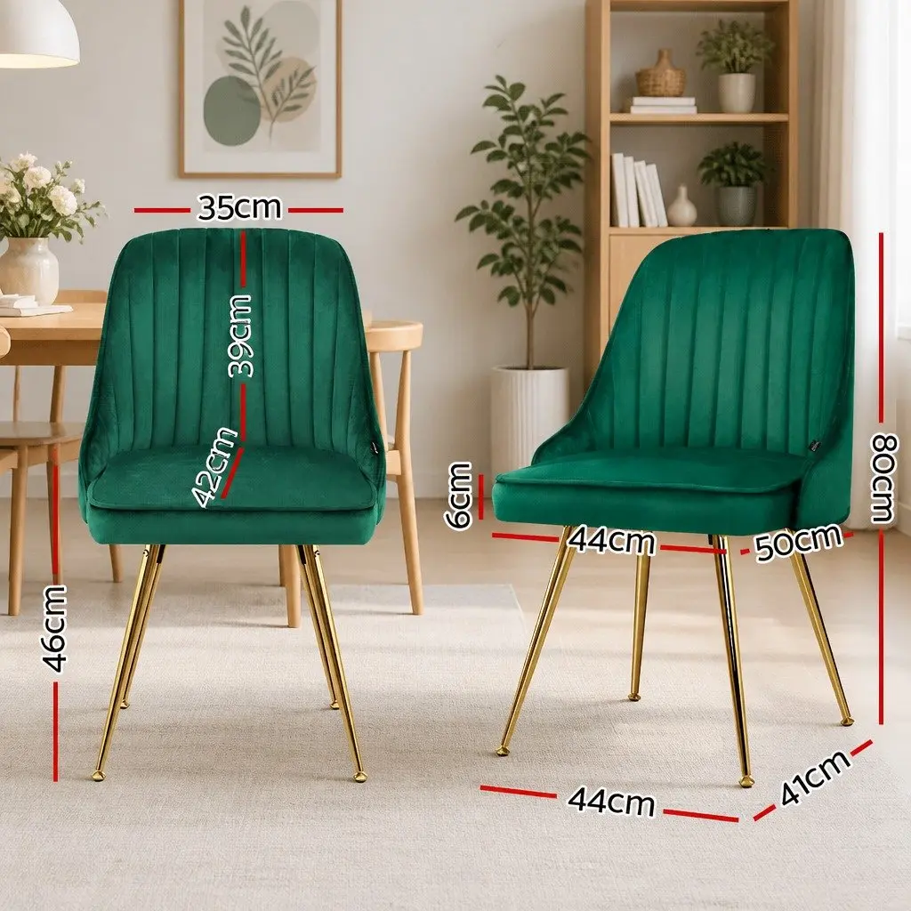 Dining Chairs Velvet Green Scallop Shell Back Metal Legs 2 Piece