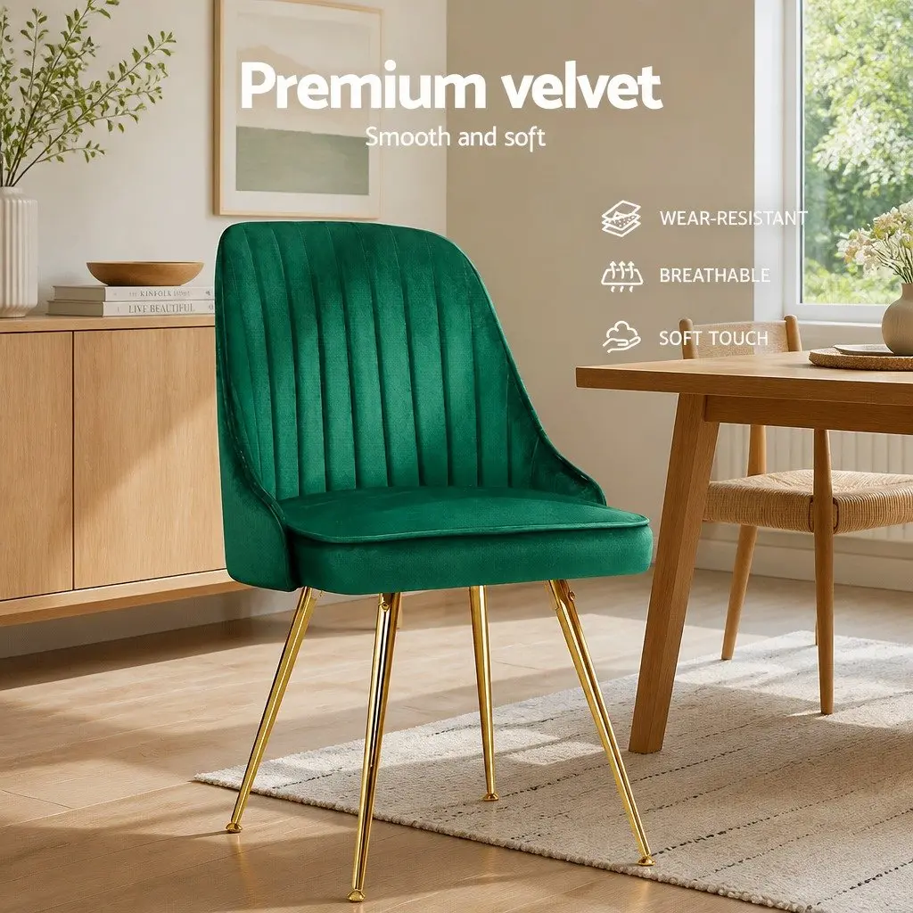 Dining Chairs Velvet Green Scallop Shell Back Metal Legs 2 Piece