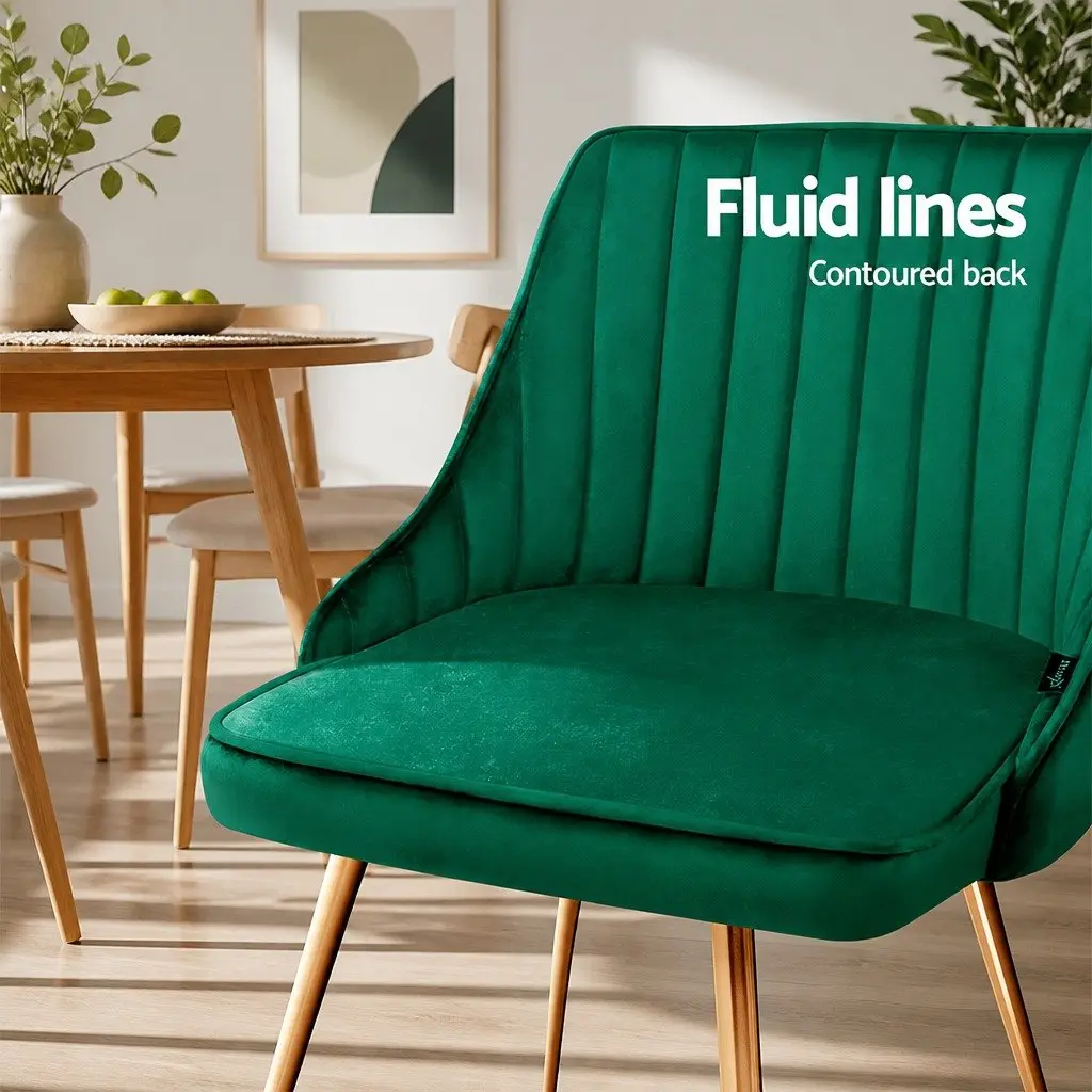 Dining Chairs Velvet Green Scallop Shell Back Metal Legs 2 Piece
