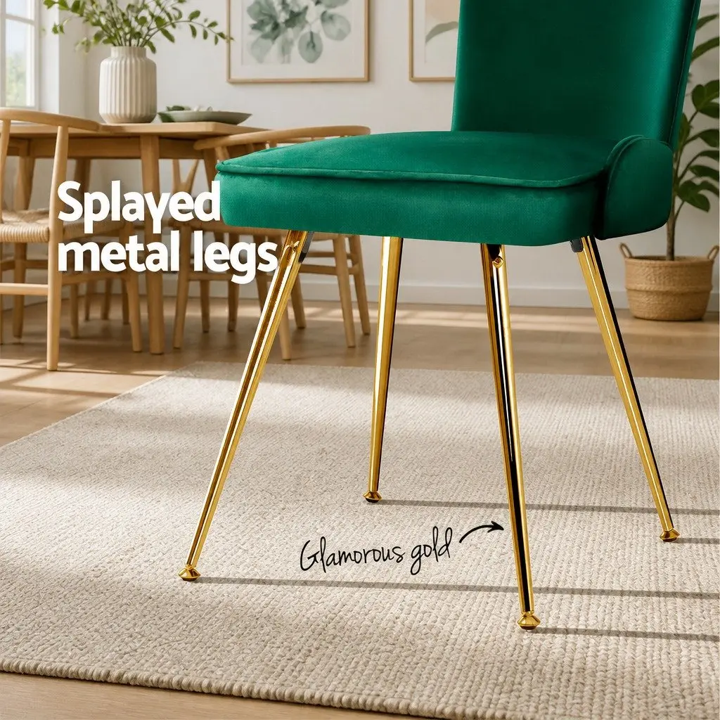 Dining Chairs Velvet Green Scallop Shell Back Metal Legs 2 Piece