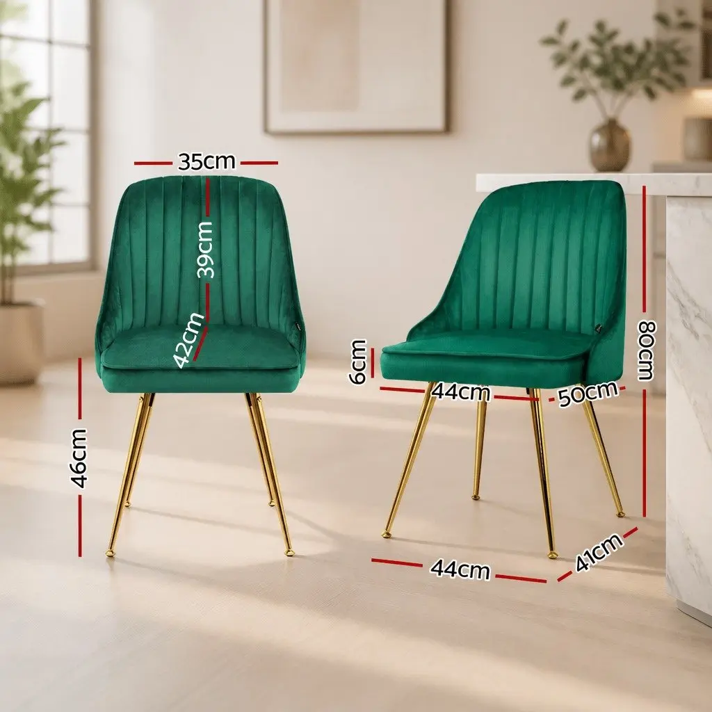 Dining Chairs Velvet Channel Tufted Green Scallop Shell Back Metal Legs 4 Piece