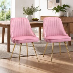 Dining Chairs Set of 2 Pink Velvet Channel Tufted Scallop Shell Back Design
