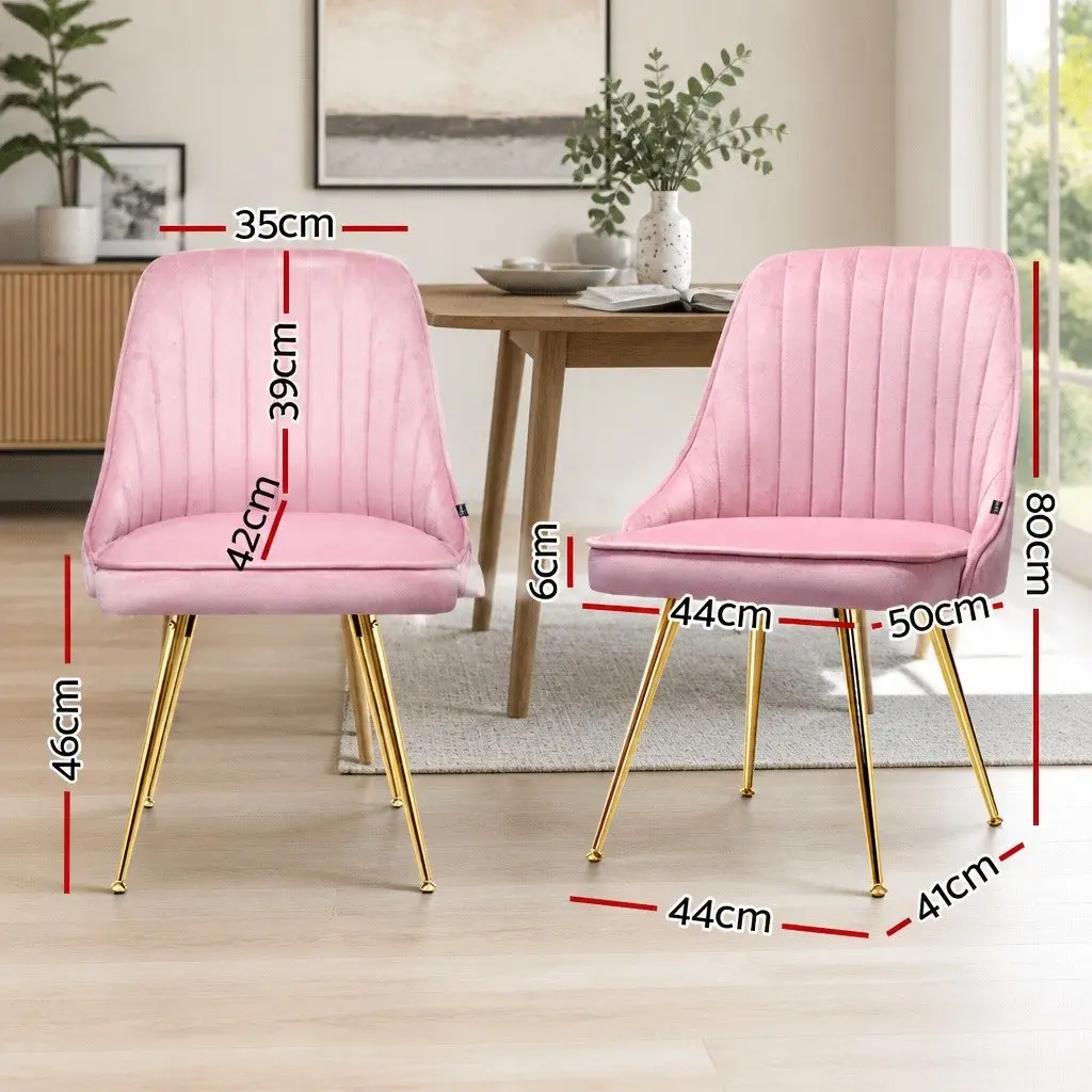 Dining Chairs Set of 2 Pink Velvet Channel Tufted Scallop Shell Back Design