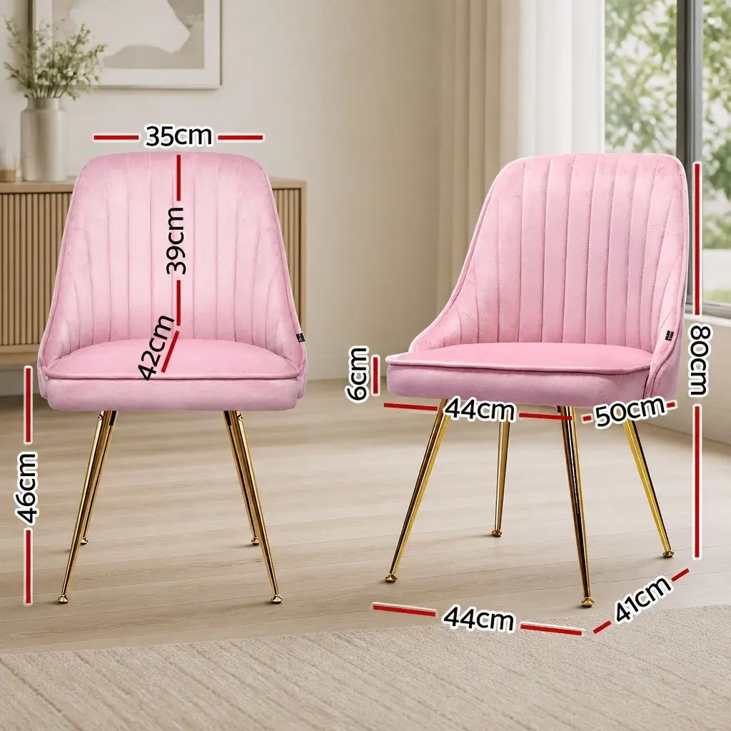 Dining Chairs Velvet Pink Channel Tufted Scallop Shell Back Metal Legs 4 Piece