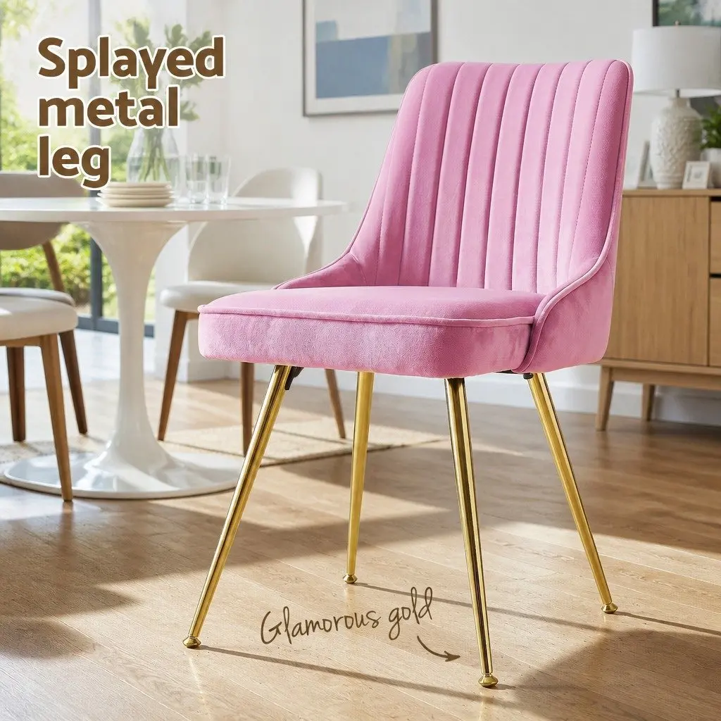 Dining Chairs Velvet Channel Tufted Pink 6 Piece Kitchen Furniture Modern