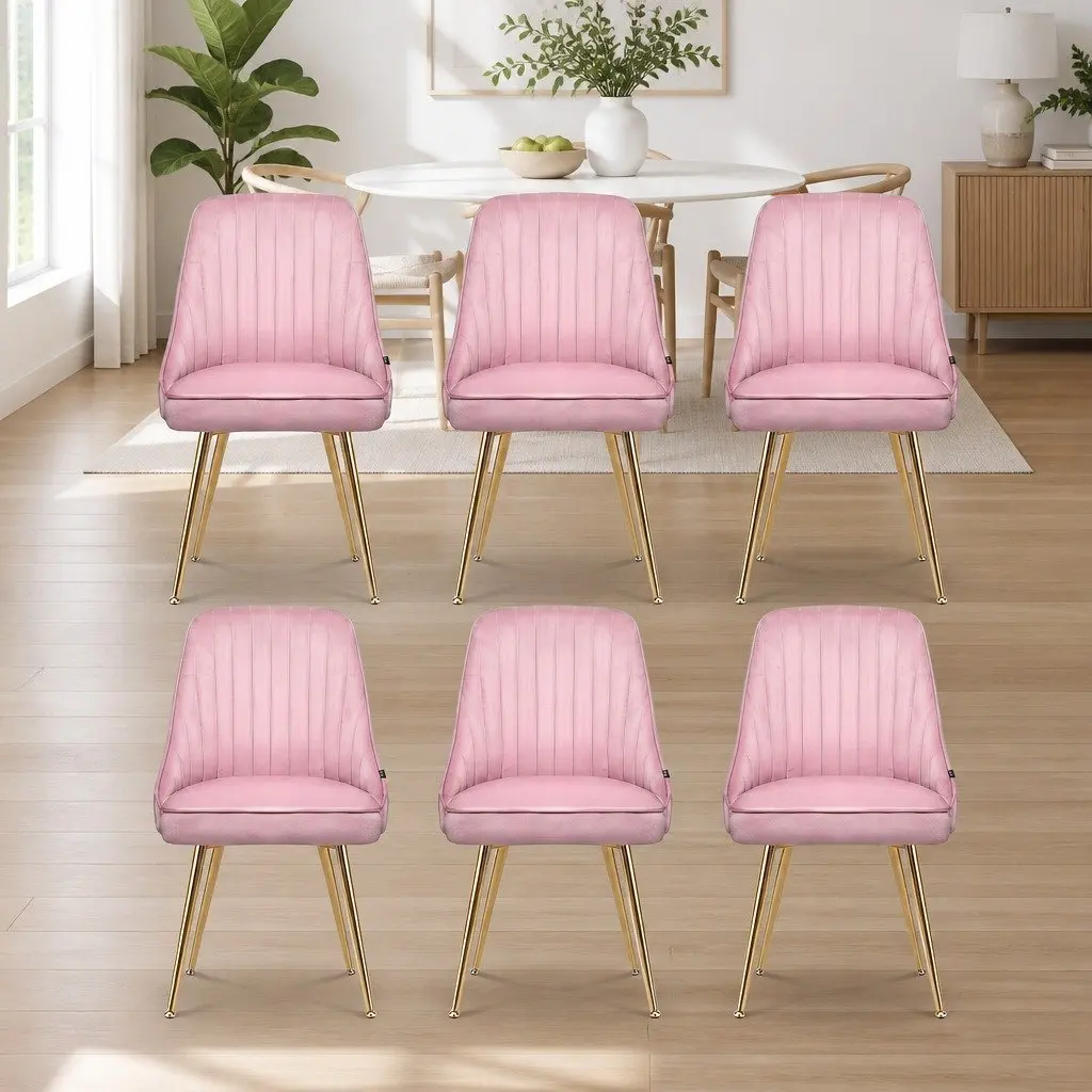 Dining Chairs Velvet Channel Tufted Pink 6 Piece Kitchen Furniture Modern