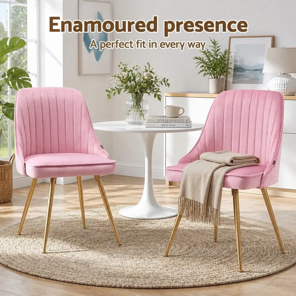Dining Chairs Velvet Channel Tufted Pink 6 Piece Kitchen Furniture Modern
