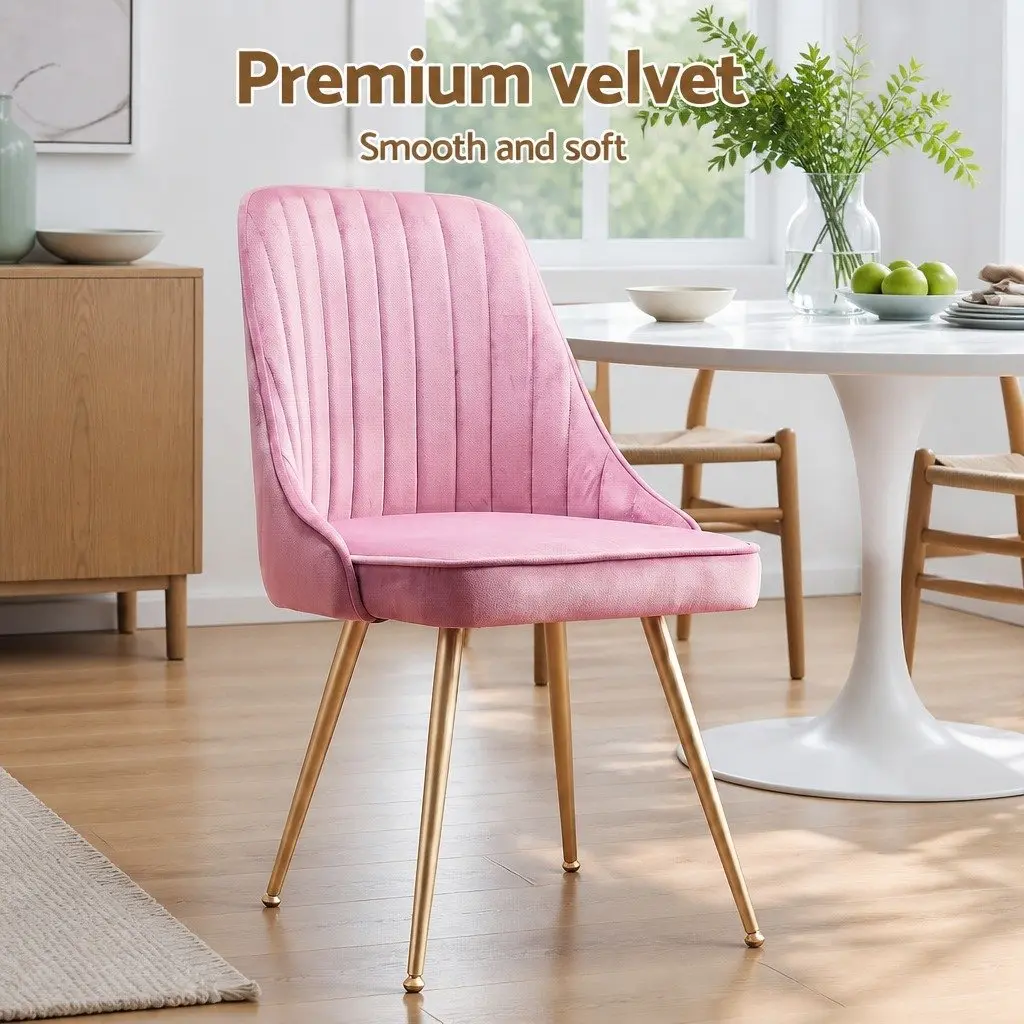 Dining Chairs Velvet Channel Tufted Pink 6 Piece Kitchen Furniture Modern
