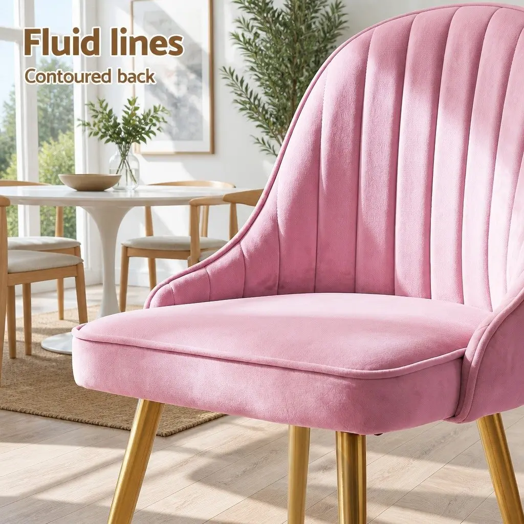 Dining Chairs Velvet Channel Tufted Pink 6 Piece Kitchen Furniture Modern
