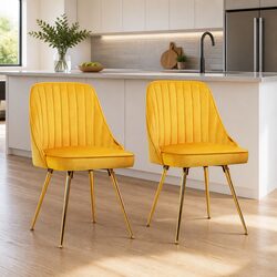 Set of 2 Velvet Dining Chairs with Scallop Shell Back