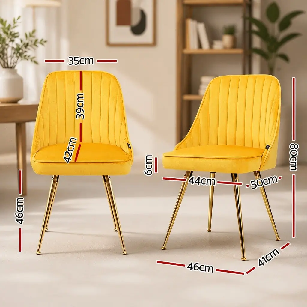 Dining Chairs Set of 4 Velvet Channel Tufted Yellow Scallop Shell Back