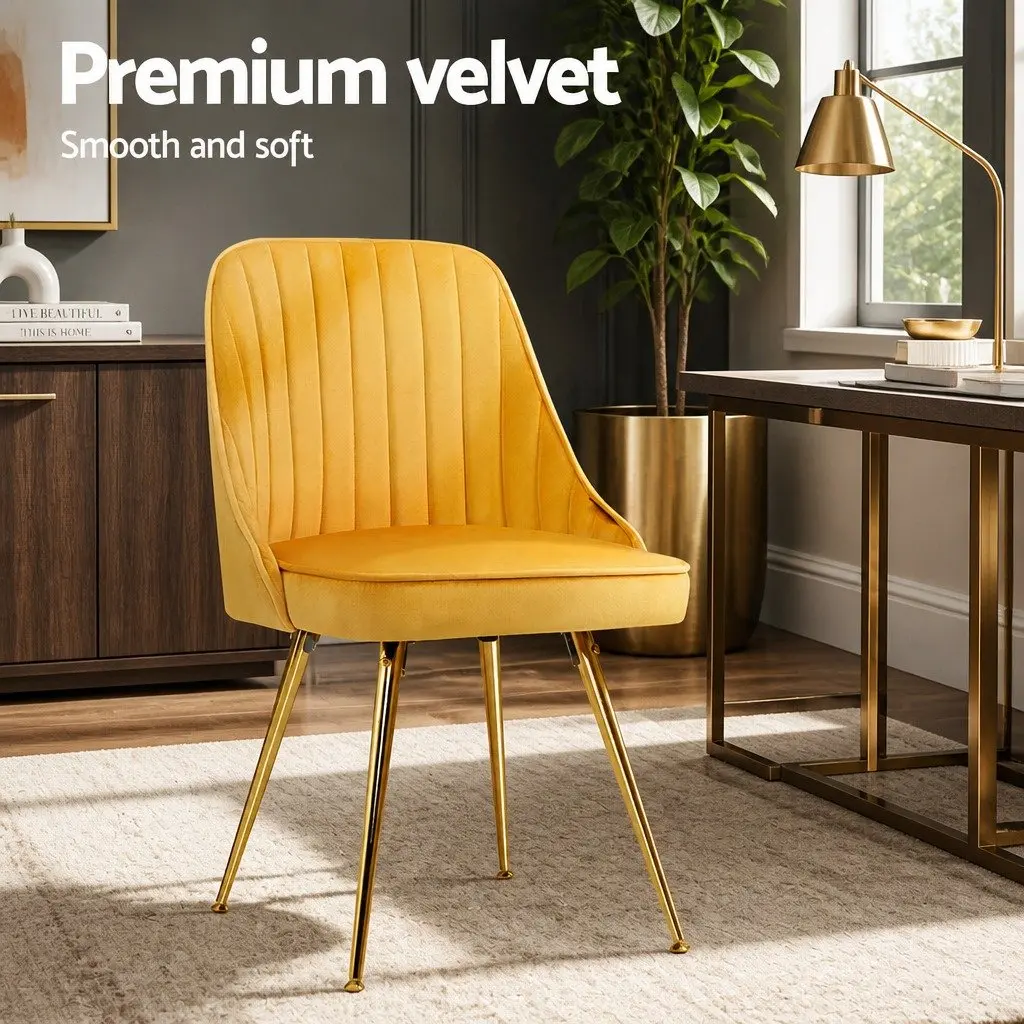 Dining Chairs Set of 4 Velvet Channel Tufted Yellow Scallop Shell Back