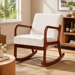 Beige Corduroy Rocking Armchair for Modern Living