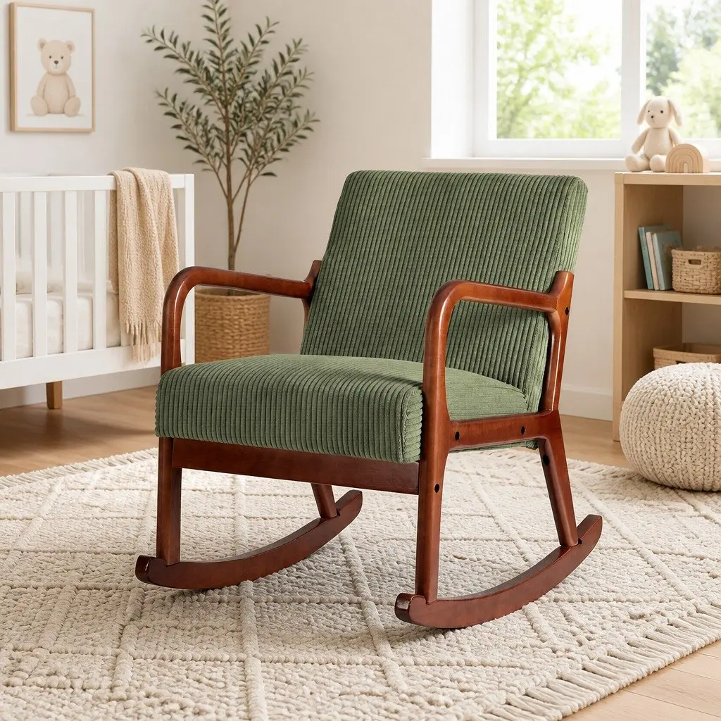 Green Corduroy Rocking Armchair Lounge Chair
