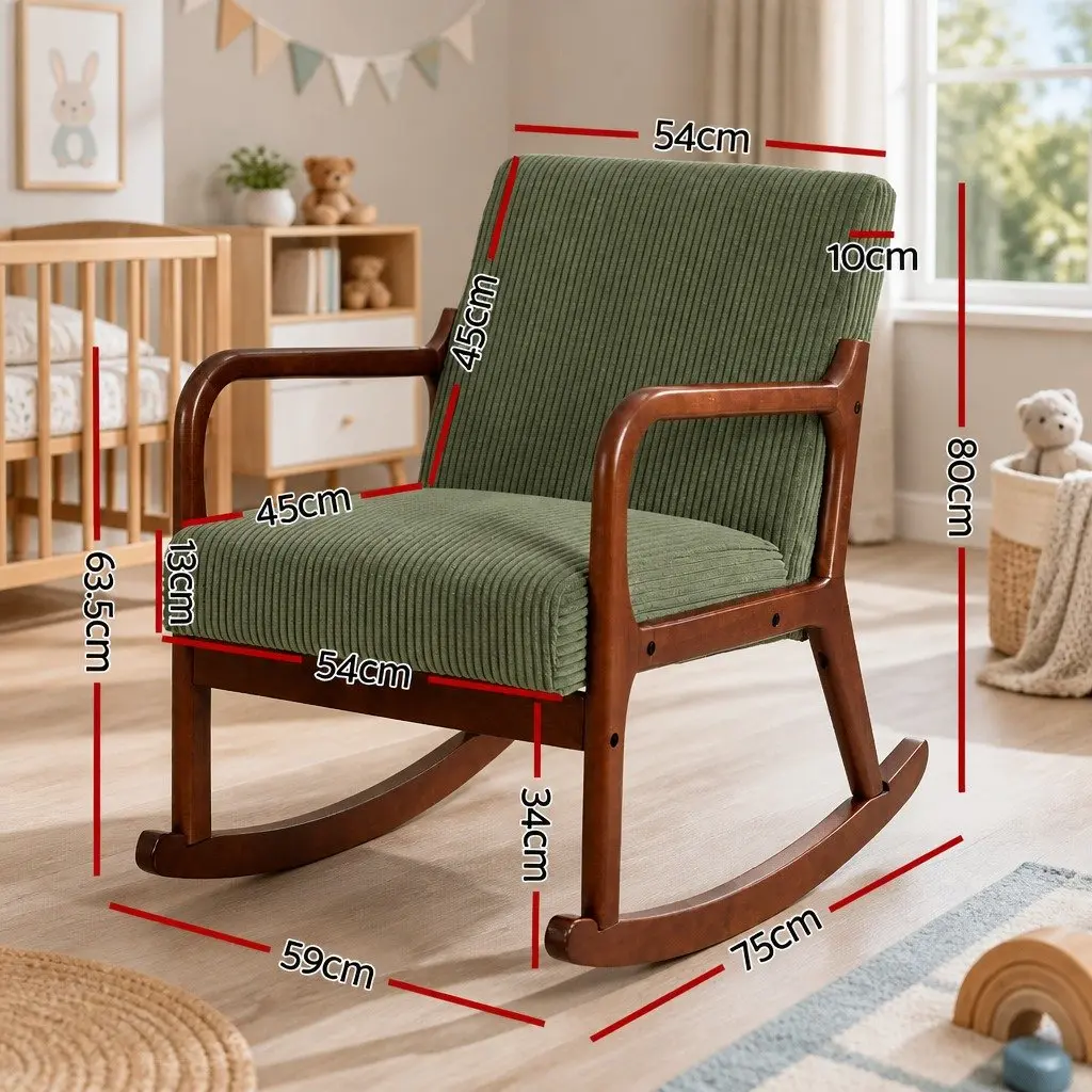 Green Corduroy Rocking Armchair Lounge Chair