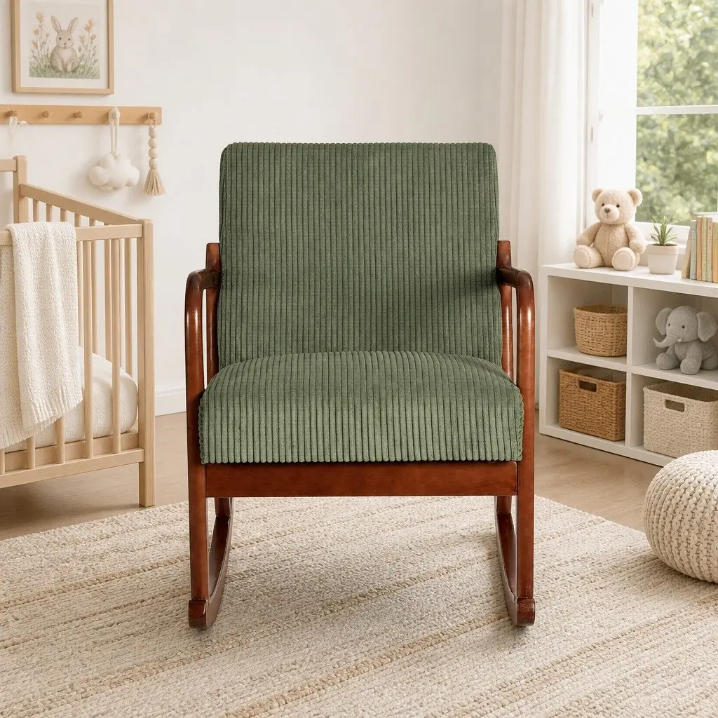 Green Corduroy Rocking Armchair Lounge Chair