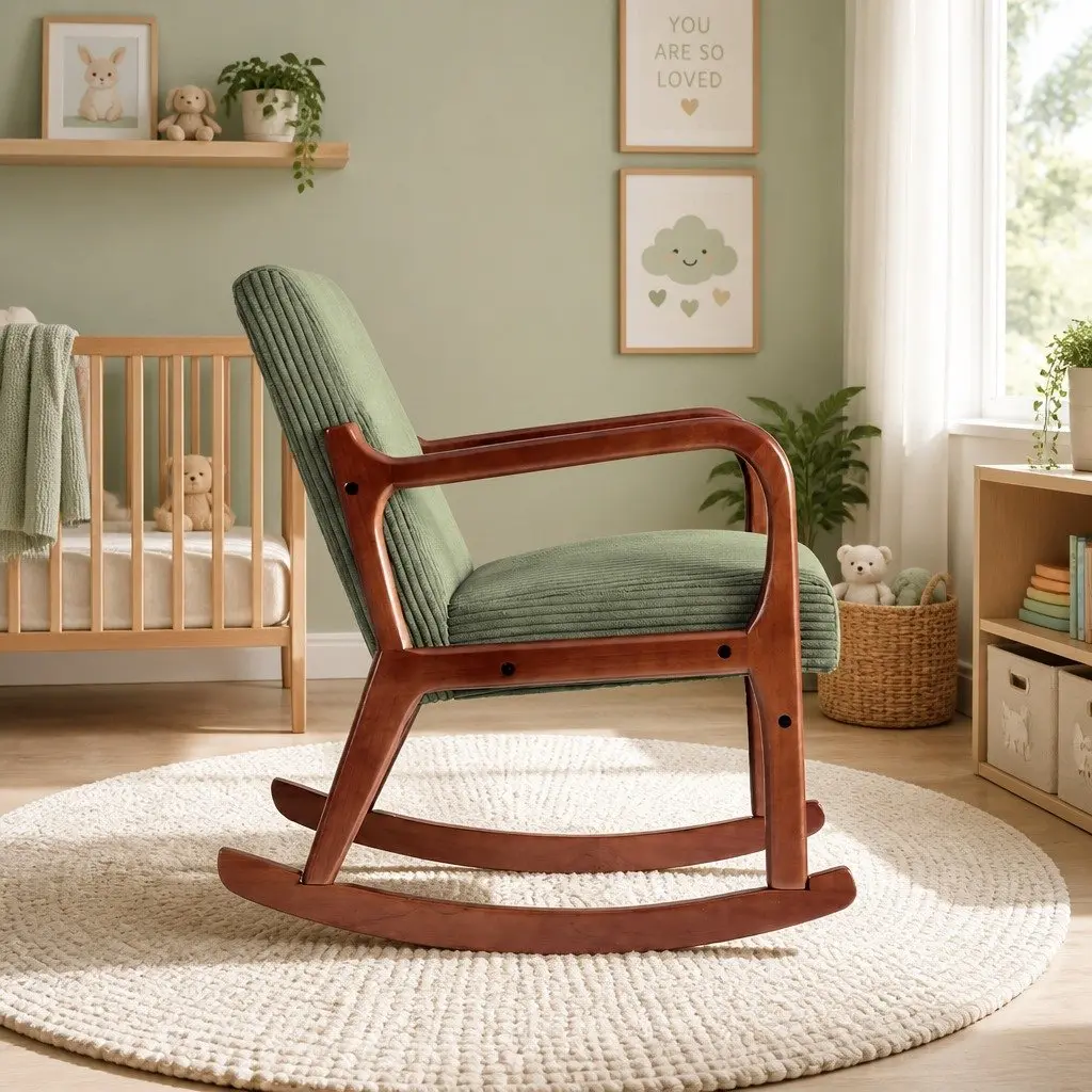 Green Corduroy Rocking Armchair Lounge Chair