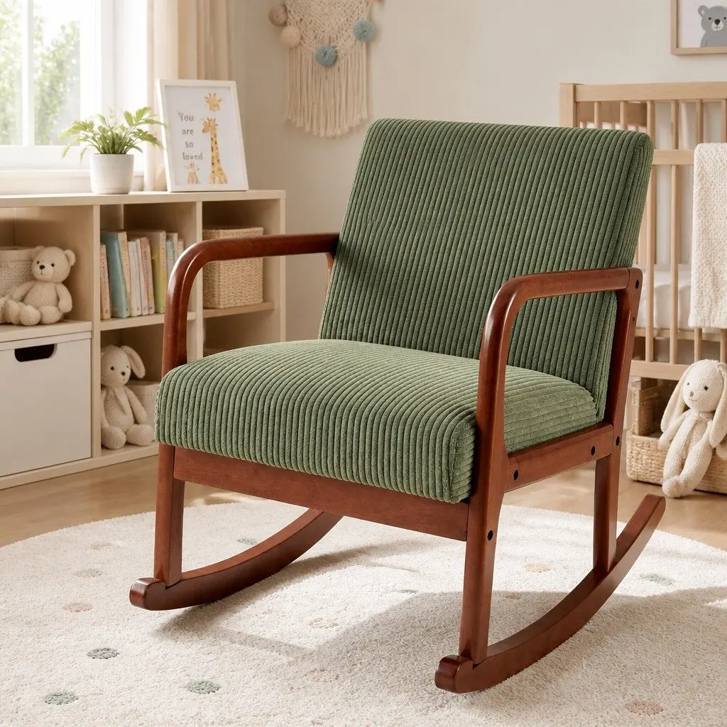 Green Corduroy Rocking Armchair Lounge Chair