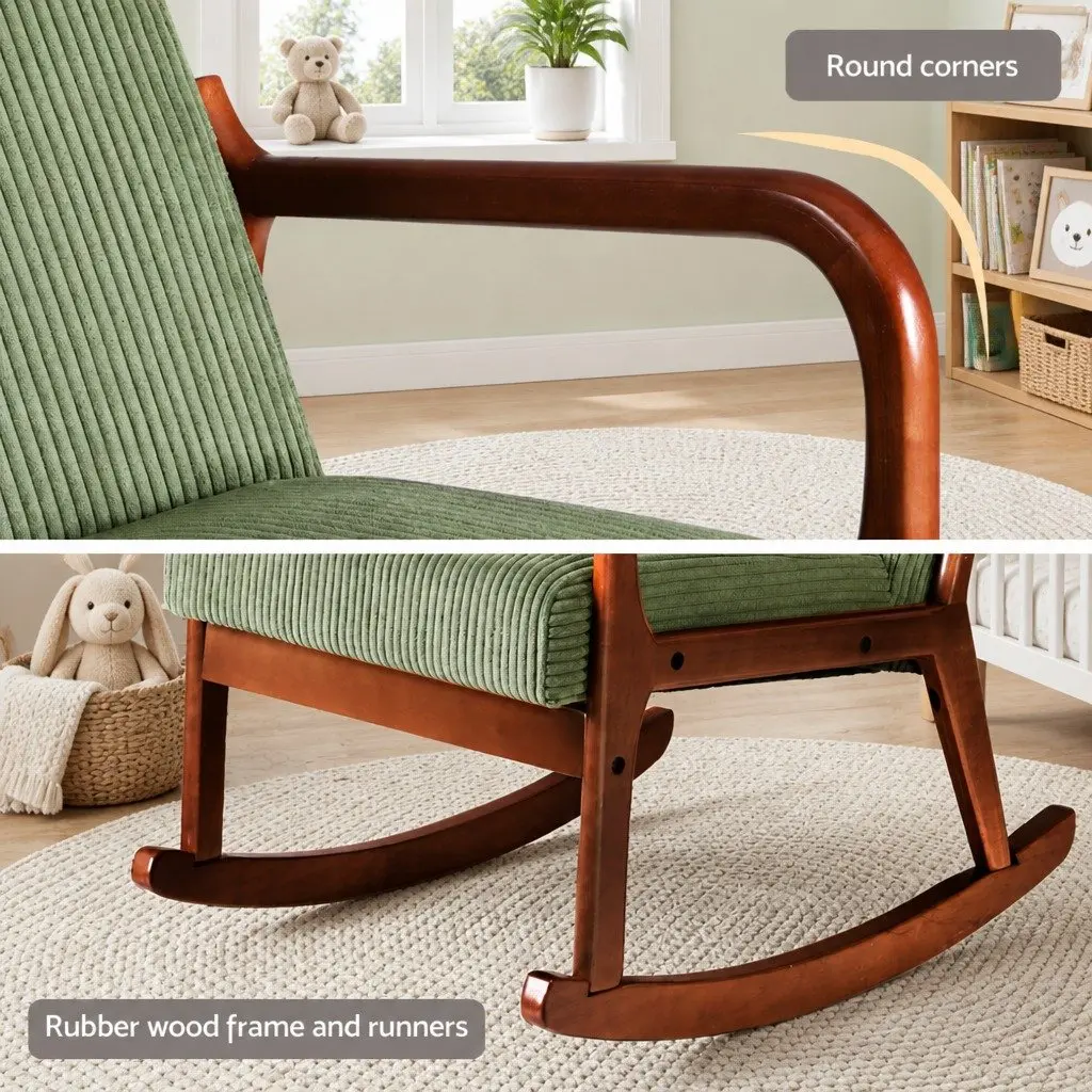 Green Corduroy Rocking Armchair Lounge Chair