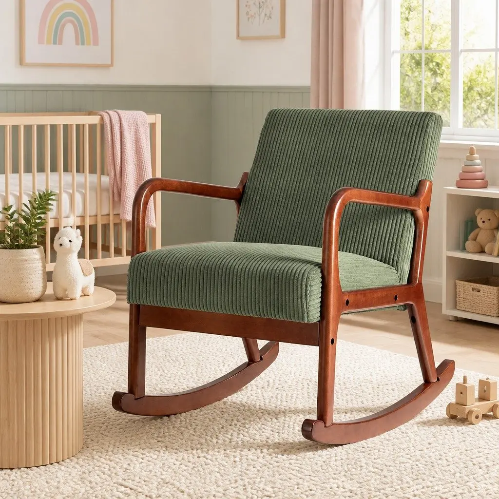 Green Corduroy Rocking Armchair Lounge Chair