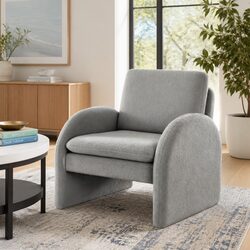 Curved Arm Grey Boucle Accent Chair for Living Spaces