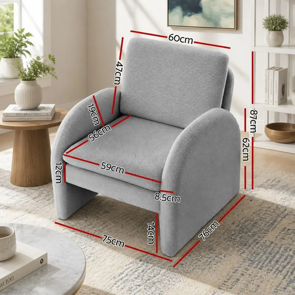 Curved Arm Grey Boucle Accent Chair for Living Spaces