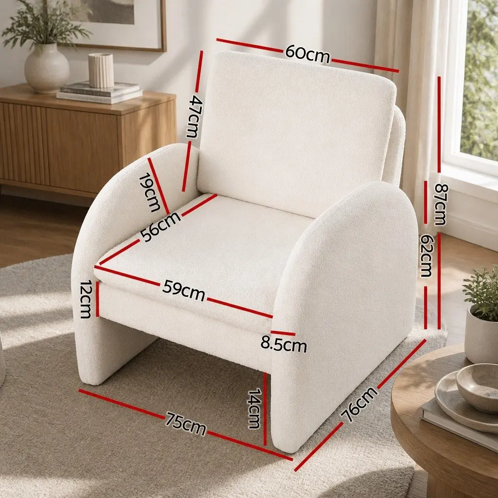 Armchair Accent Chair Lounge Tub Sofa Couch Curved Arm Seat Boucle White