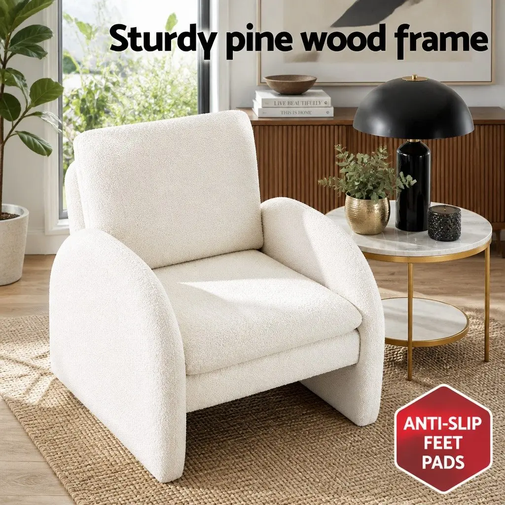 Armchair Accent Chair Lounge Tub Sofa Couch Curved Arm Seat Boucle White
