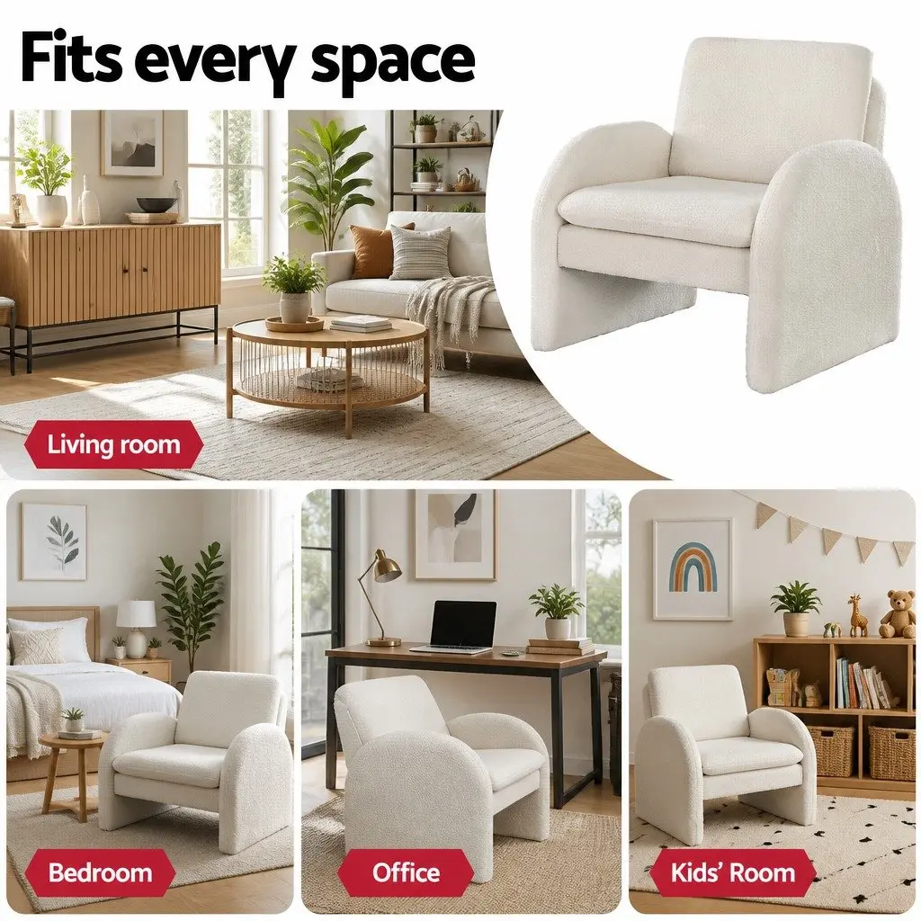 Armchair Accent Chair Lounge Tub Sofa Couch Curved Arm Seat Boucle White