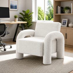 Curved Boucle Accent Armchair for Cozy Living Spaces