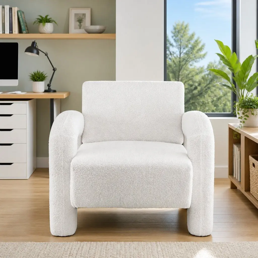 Armchair Accent Chair Lounge Sofa Curved Seat Boucle Beige Living Room Furniture