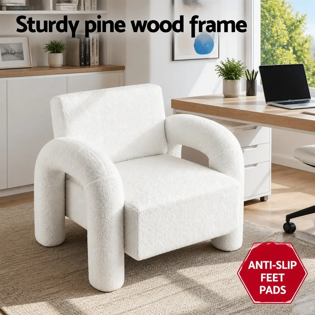 Armchair Accent Chair Lounge Sofa Curved Seat Boucle Beige Living Room Furniture
