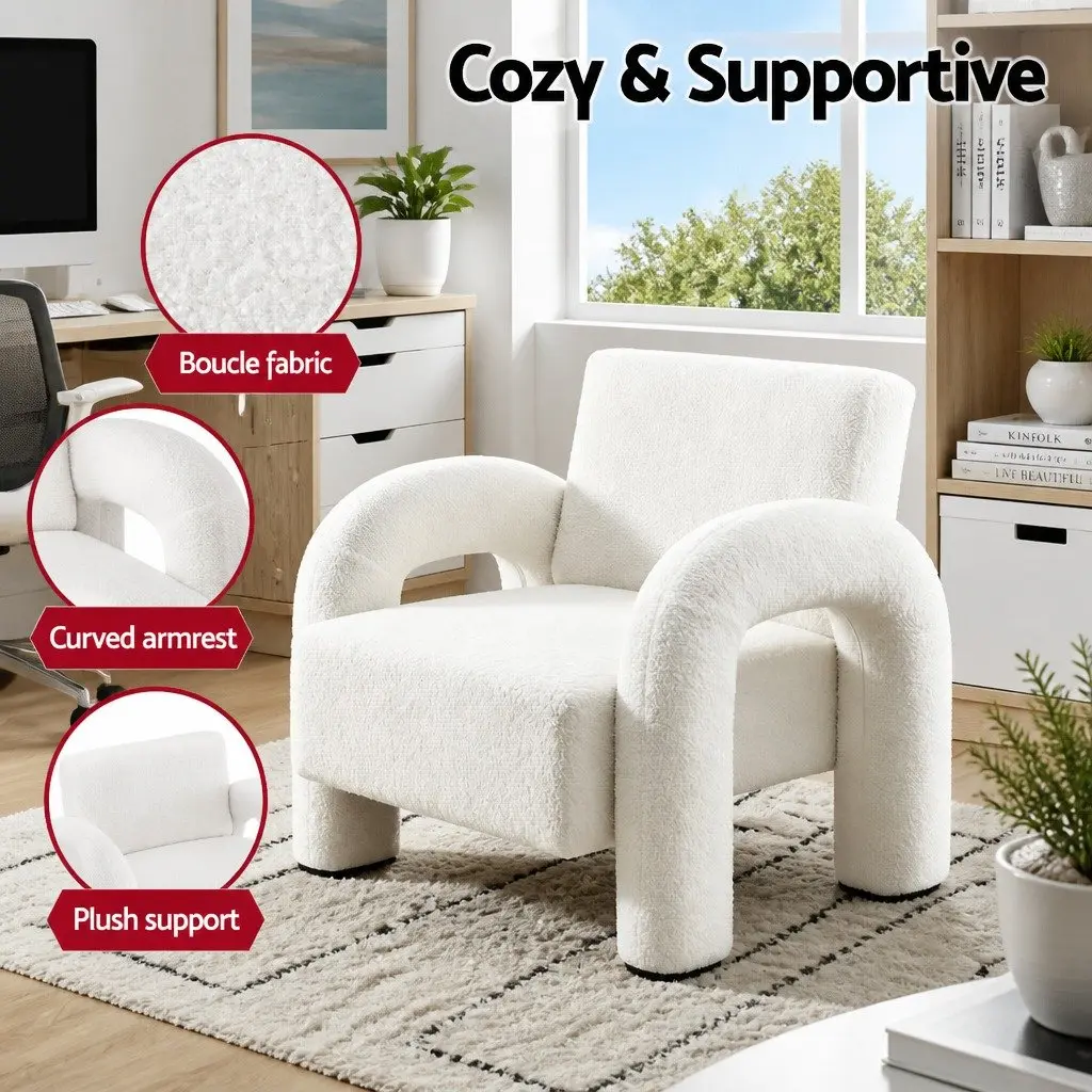 Armchair Accent Chair Lounge Sofa Curved Seat Boucle Beige Living Room Furniture