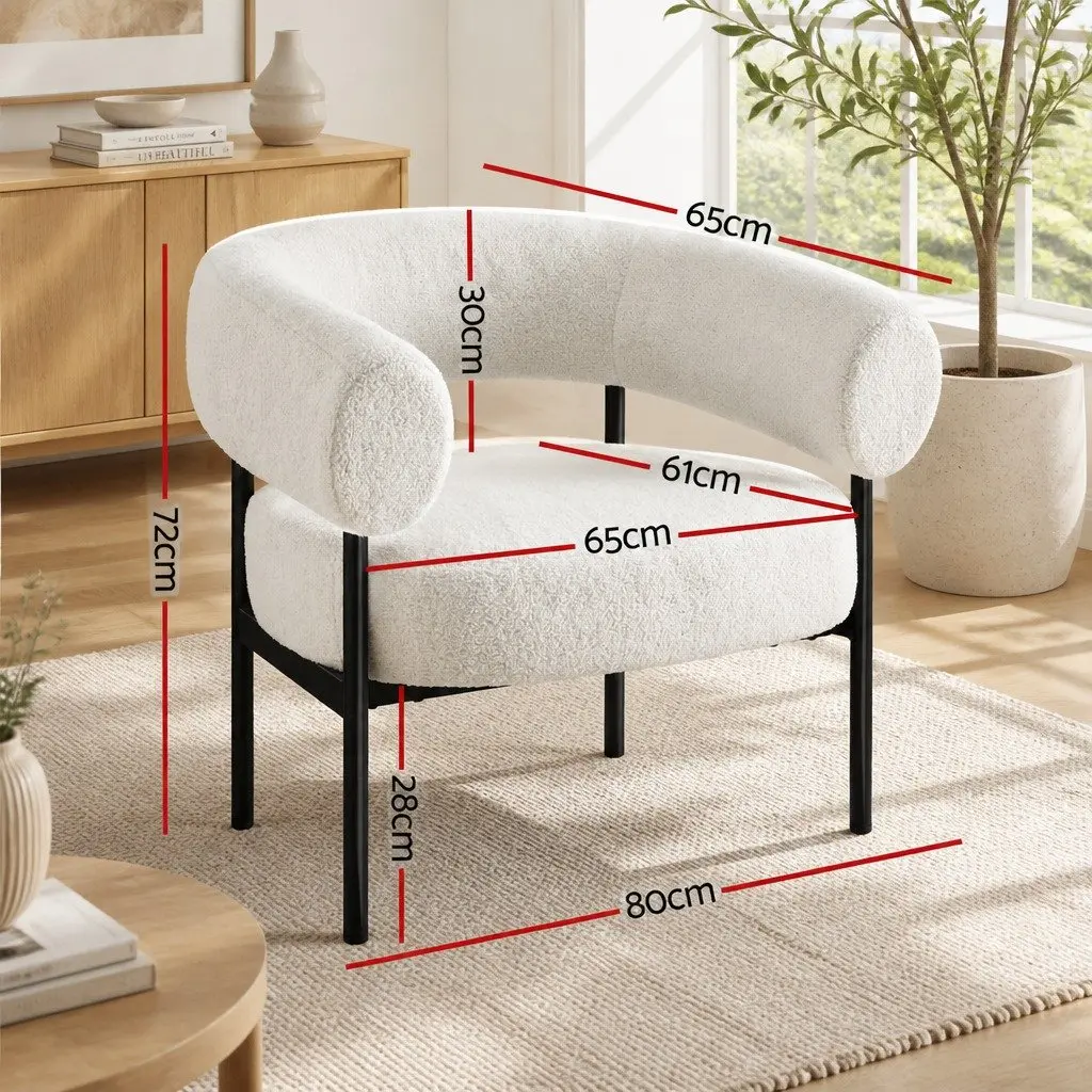 Armchair Accent Chair Curved Boucle White Modern Living Room Seating