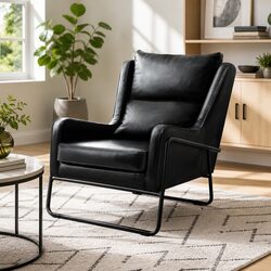 Elegant Wingback Accent Chair in Black PU Leather