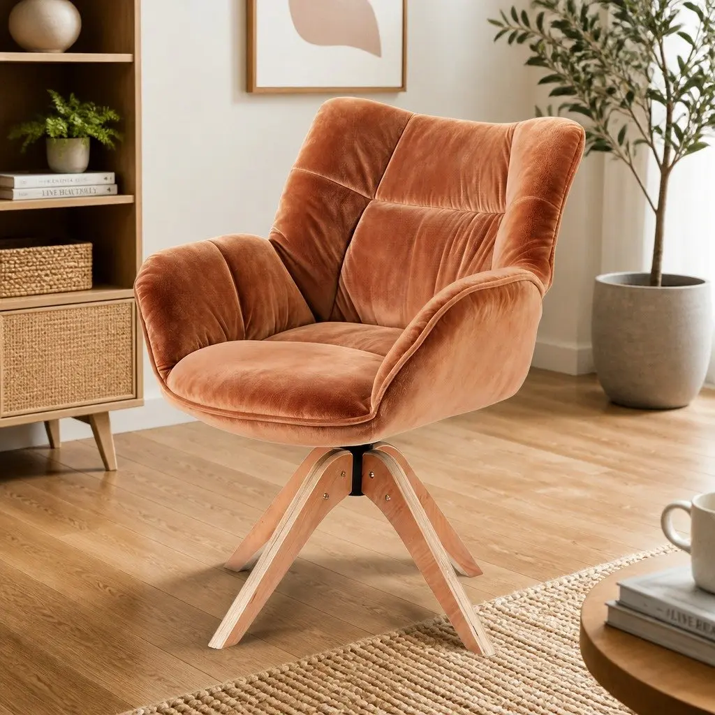 Swivel Armchair Brown Velvet Accent Chair 360 Degree Rotating Nursing Living
