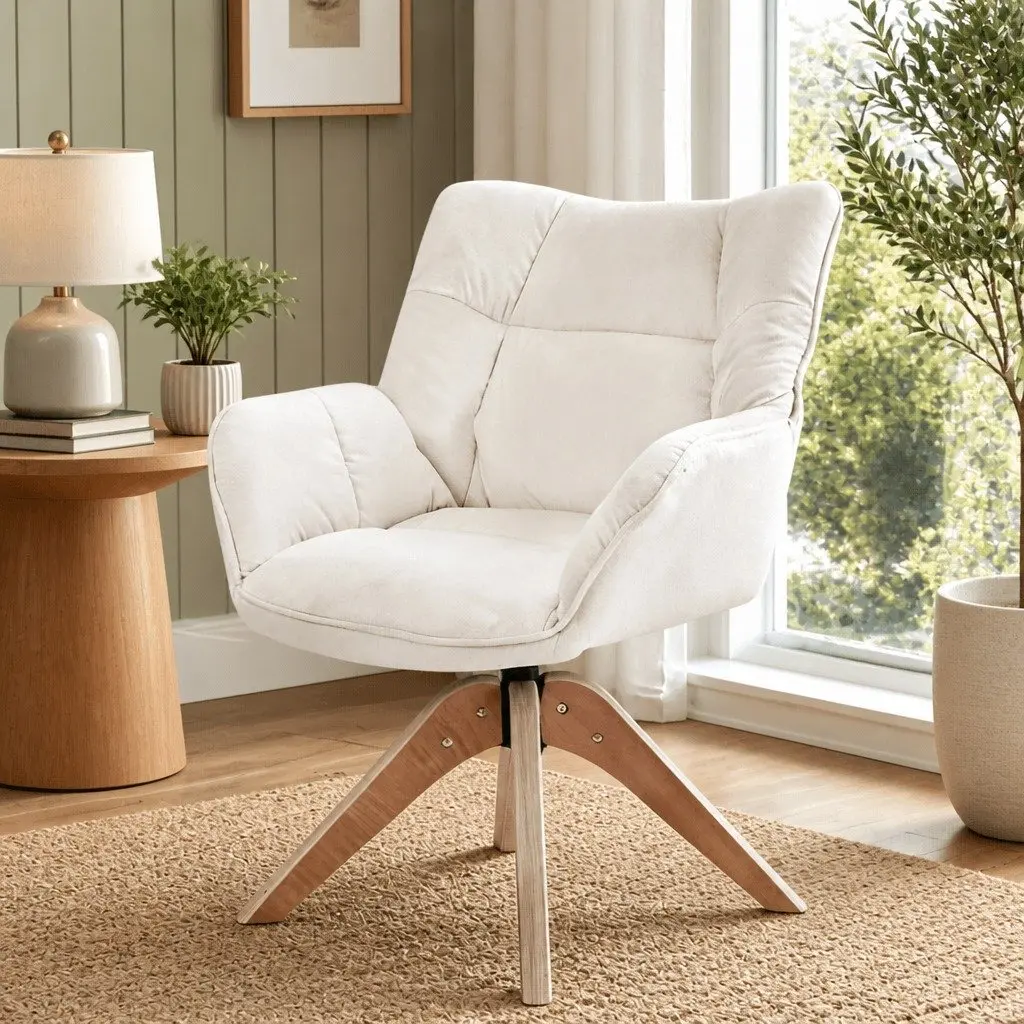 White Velvet Swivel Armchair for Comfort and Style