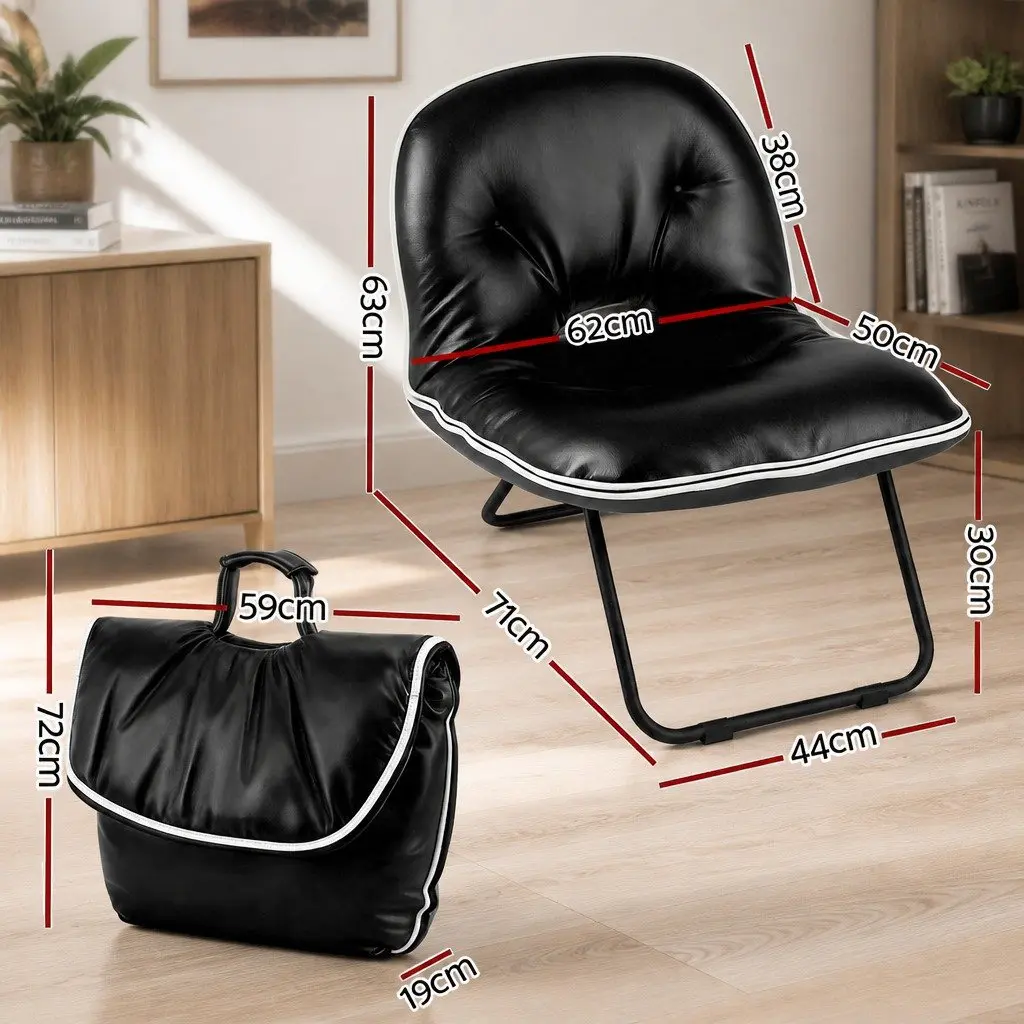 Portable Folding Chair 2-In-1 Camping Armchair Tote Bag Lounge Seat Black