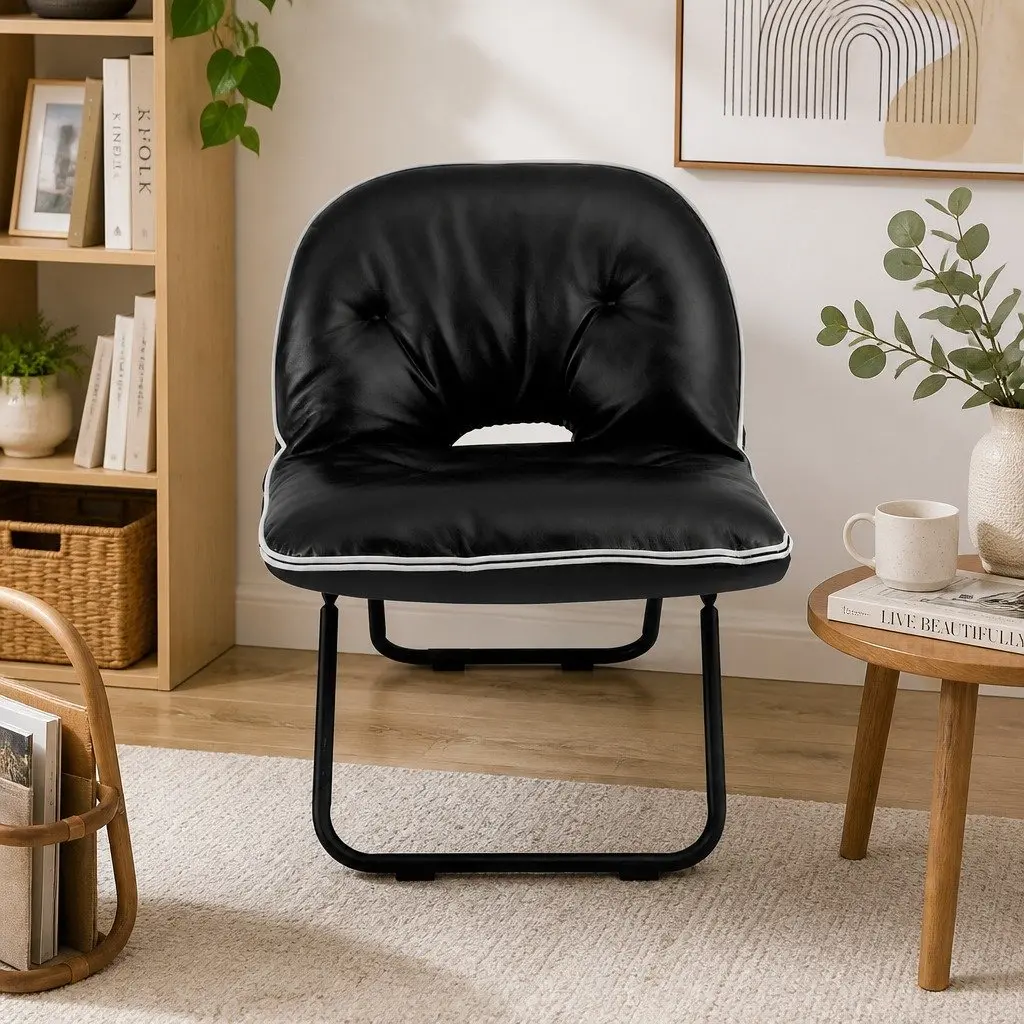 Portable Folding Chair 2-In-1 Camping Armchair Tote Bag Lounge Seat Black