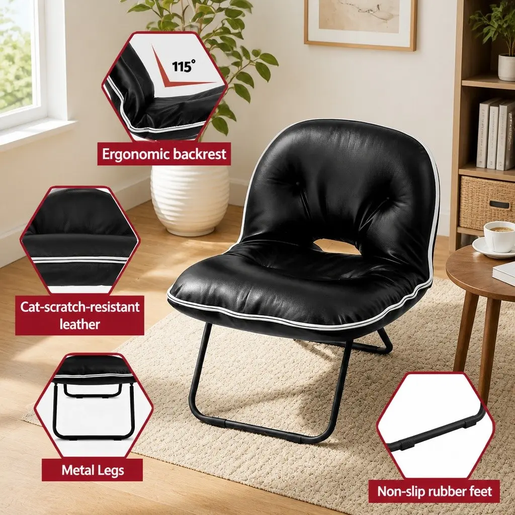 Portable Folding Chair 2-In-1 Camping Armchair Tote Bag Lounge Seat Black